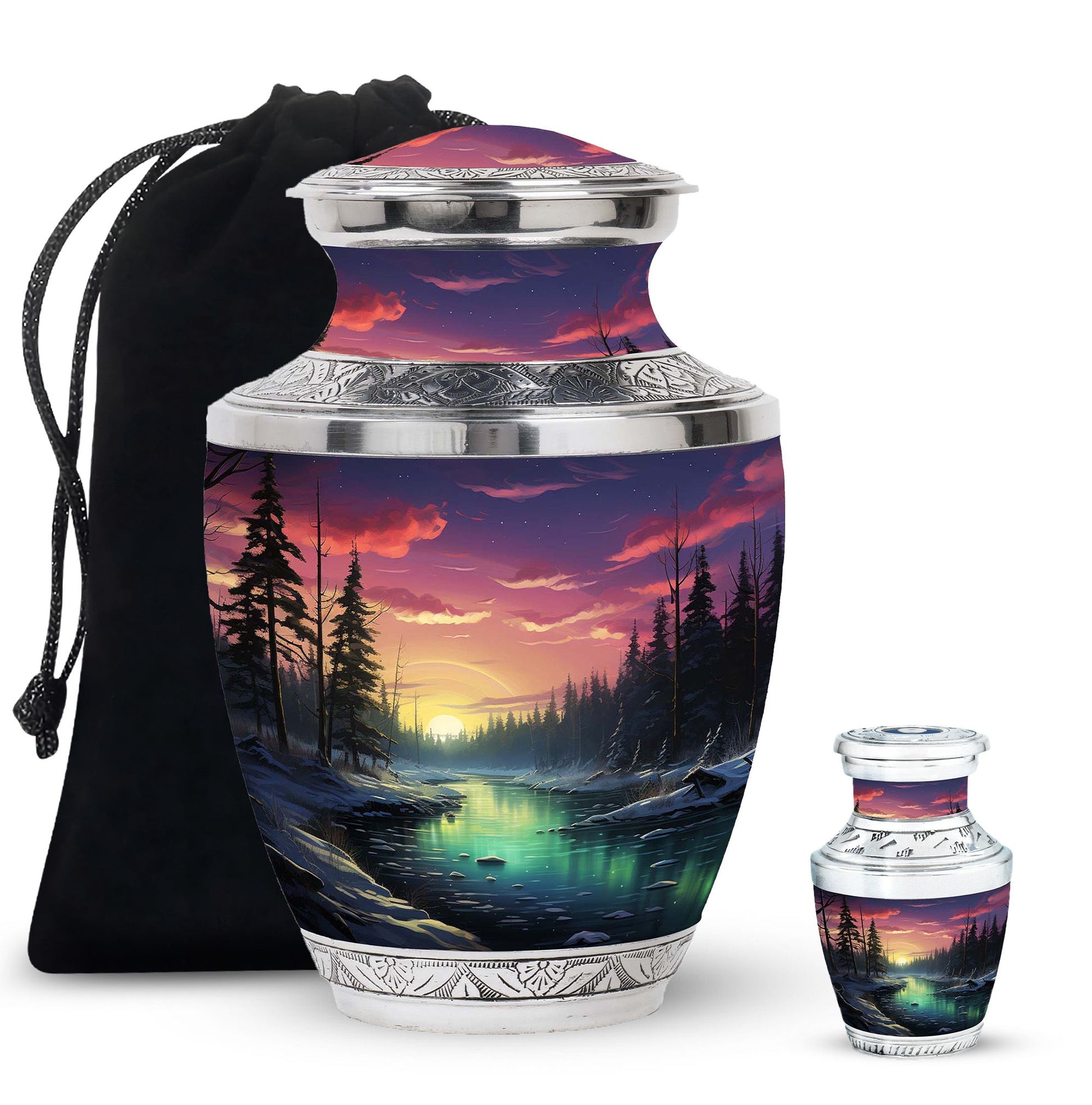 Glow On A Frozen Creek - Northern Lights Teardro Urn For Ashes