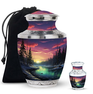 Glow On A Frozen Creek - Northern Lights Teardro Urn For Ashes