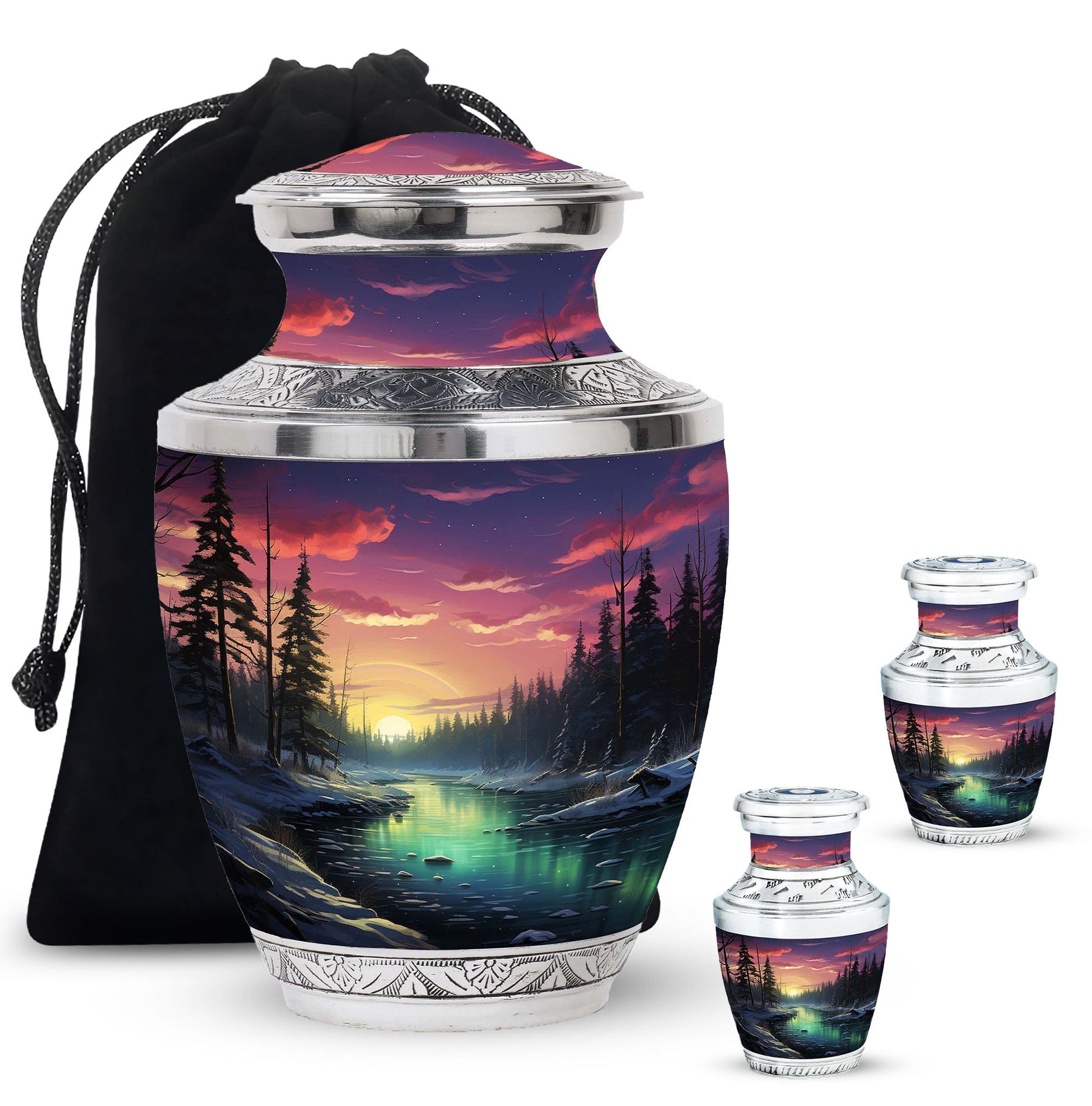 Glow On A Frozen Creek - Northern Lights Teardro Urn For Ashes