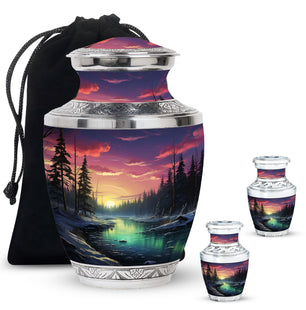 Glow On A Frozen Creek - Northern Lights Teardro Urn For Ashes
