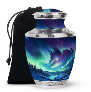 Aurora Borealiss Forest - Northern Light Teardrop, Heart Urn For Ashes