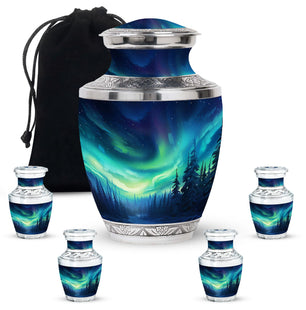 Enchanted Night Skies - Northern Lights Teardrop, Heart Cremation Urn