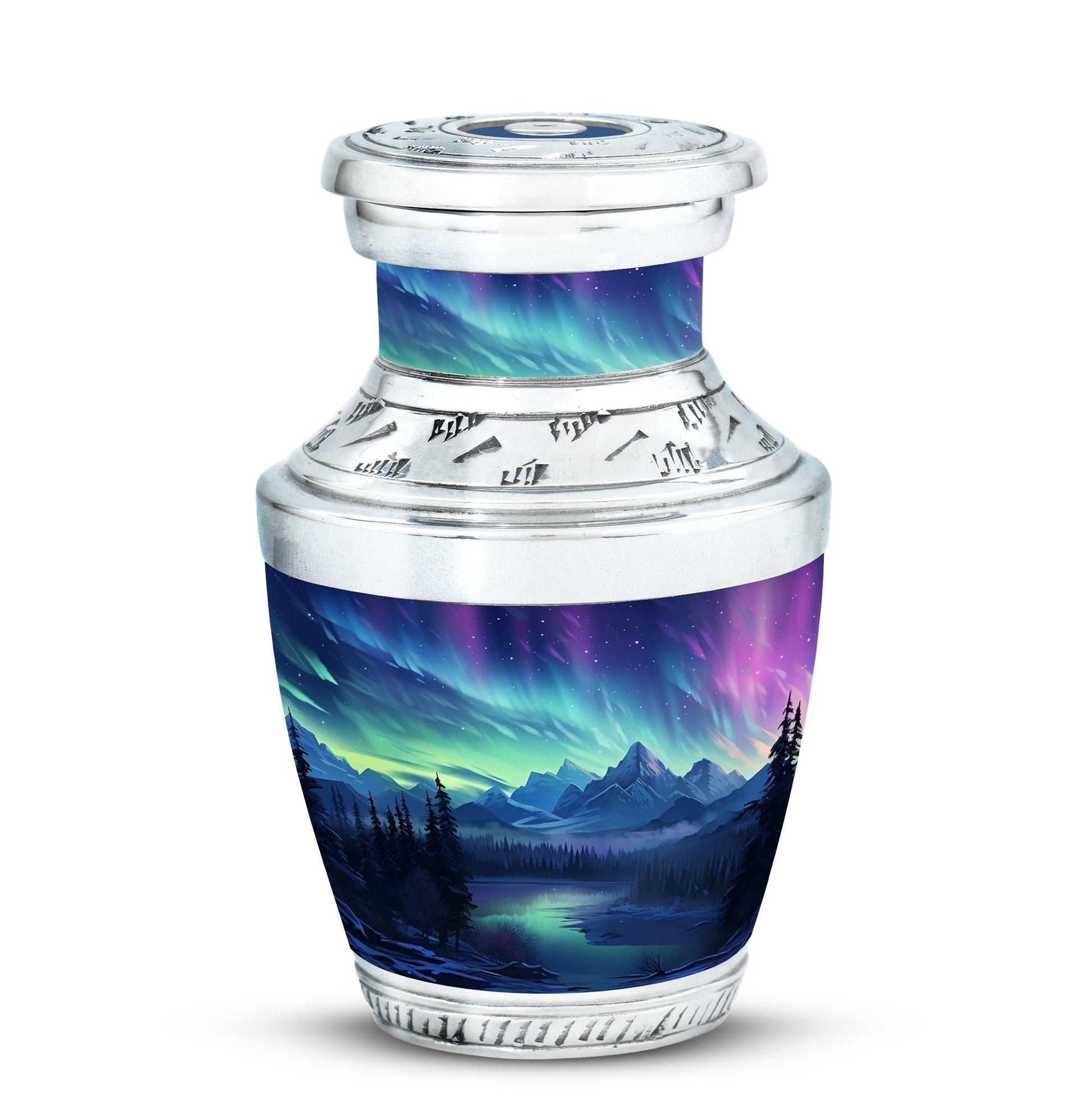 Mountain Lake - Northern Lights Teardrop, Heart Shape Urn