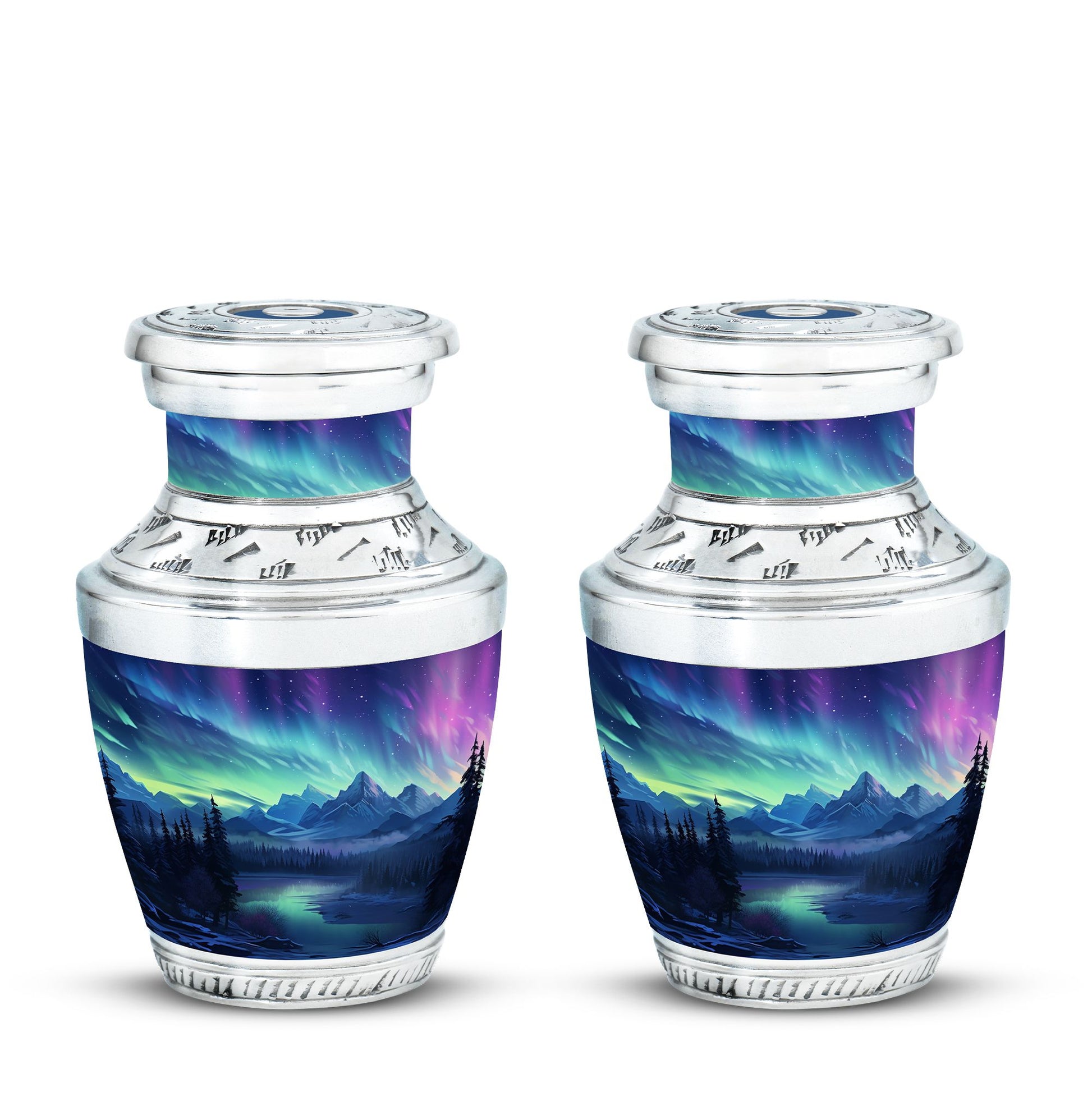 Mountain Lake - Northern Lights Teardrop, Heart Shape Urn