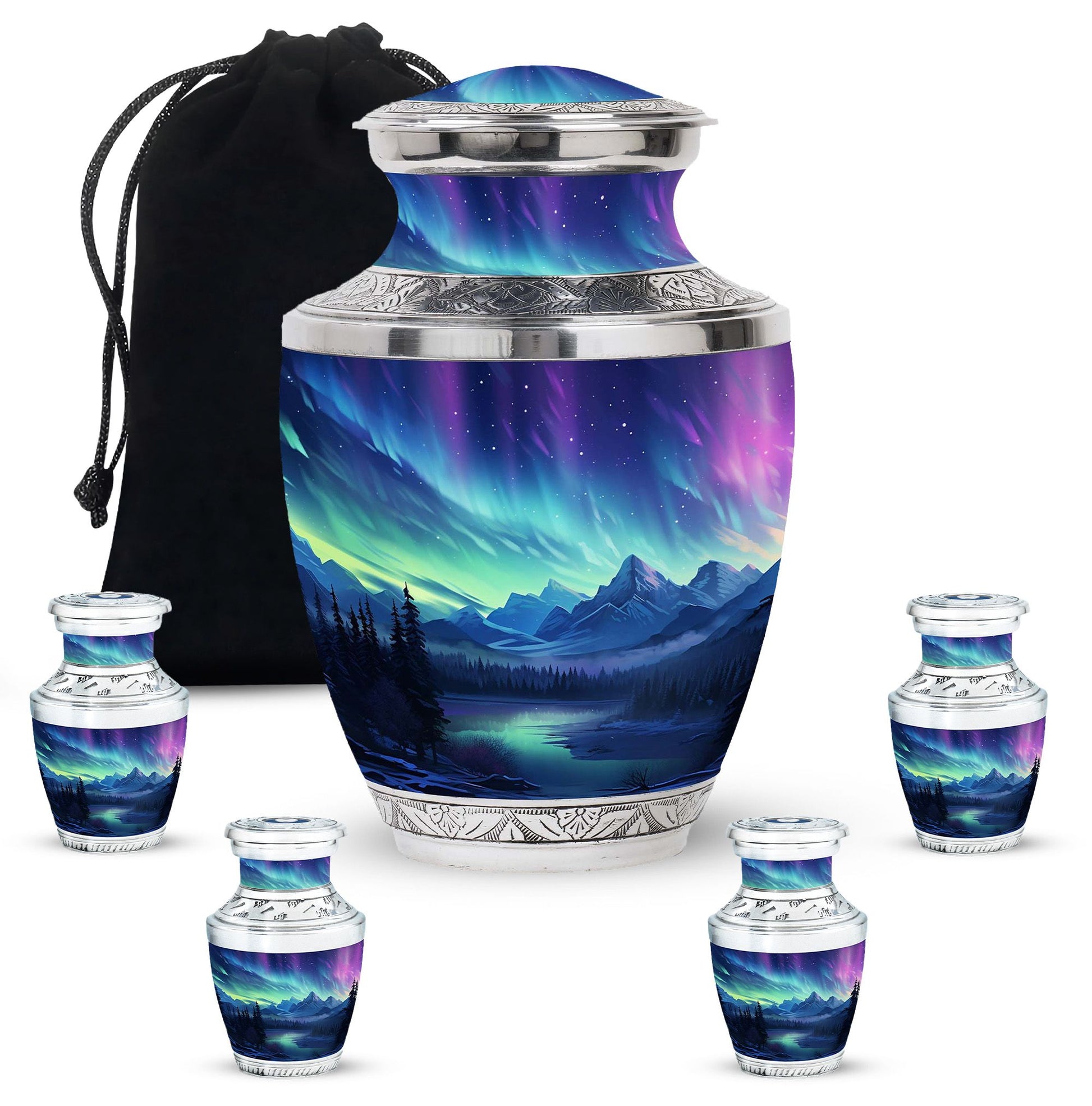 Mountain Lake - Northern Lights Teardrop, Heart Shape Urn