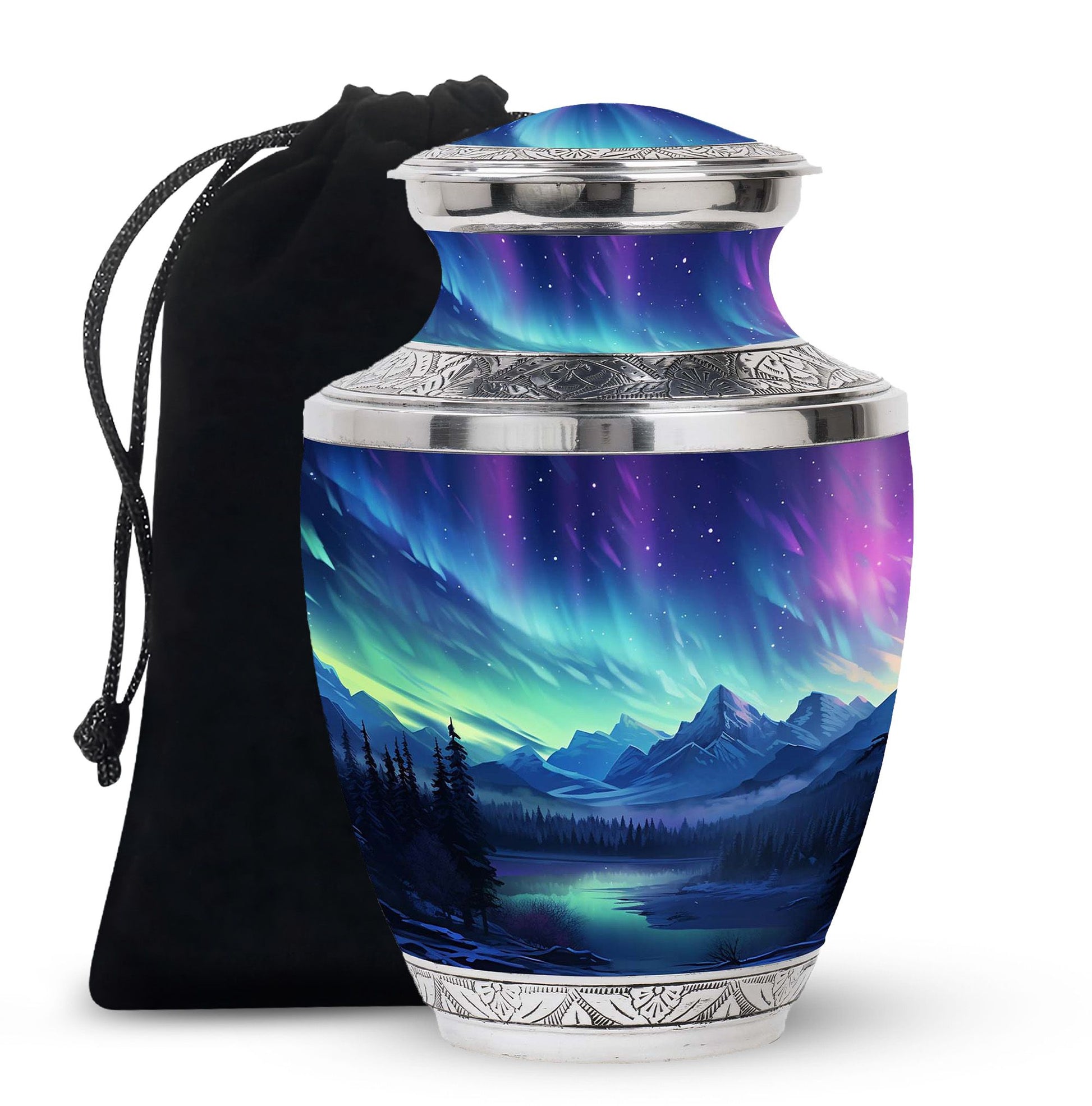 Mountain Lake - Northern Lights Teardrop, Heart Shape Urn