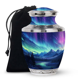 Mountain Lake - Northern Lights Teardrop, Heart Shape Urn