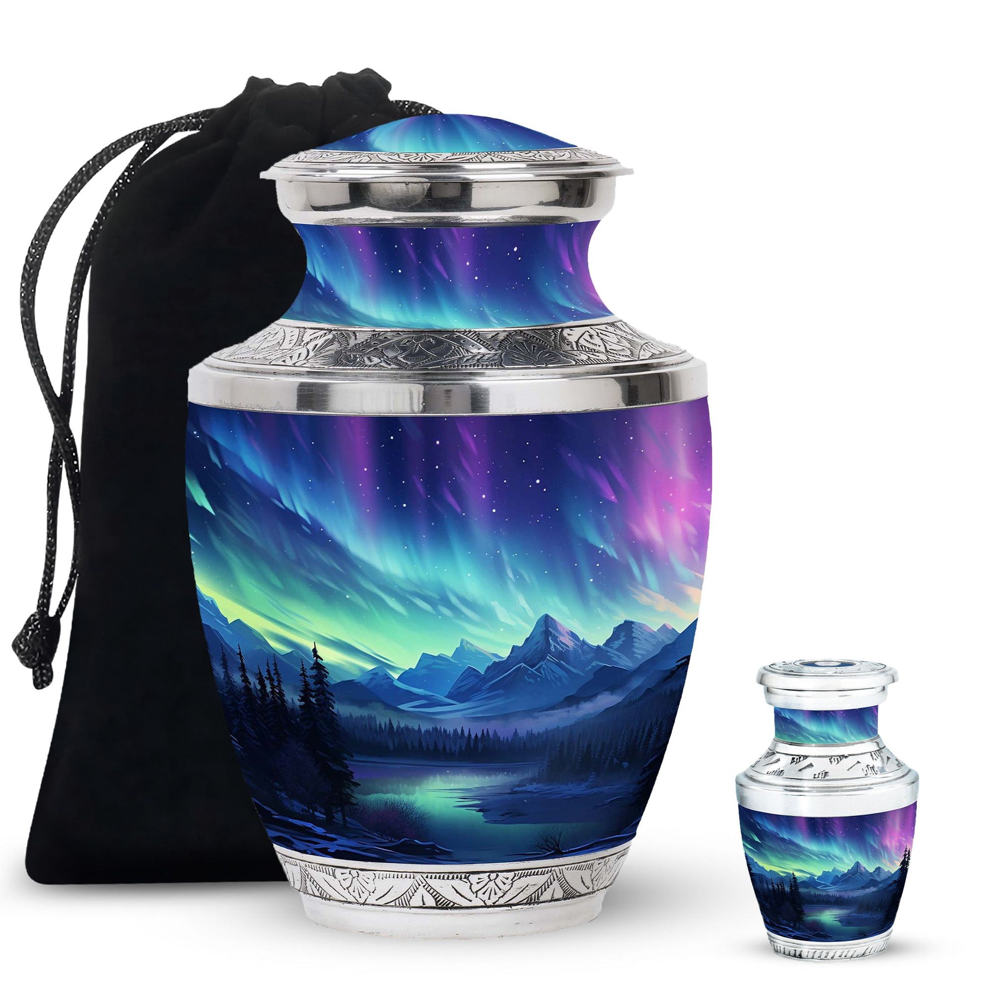 Mountain Lake - Northern Lights Teardrop, Heart Shape Urn