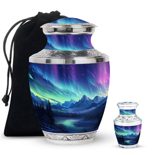 Mountain Lake - Northern Lights Teardrop, Heart Shape Urn