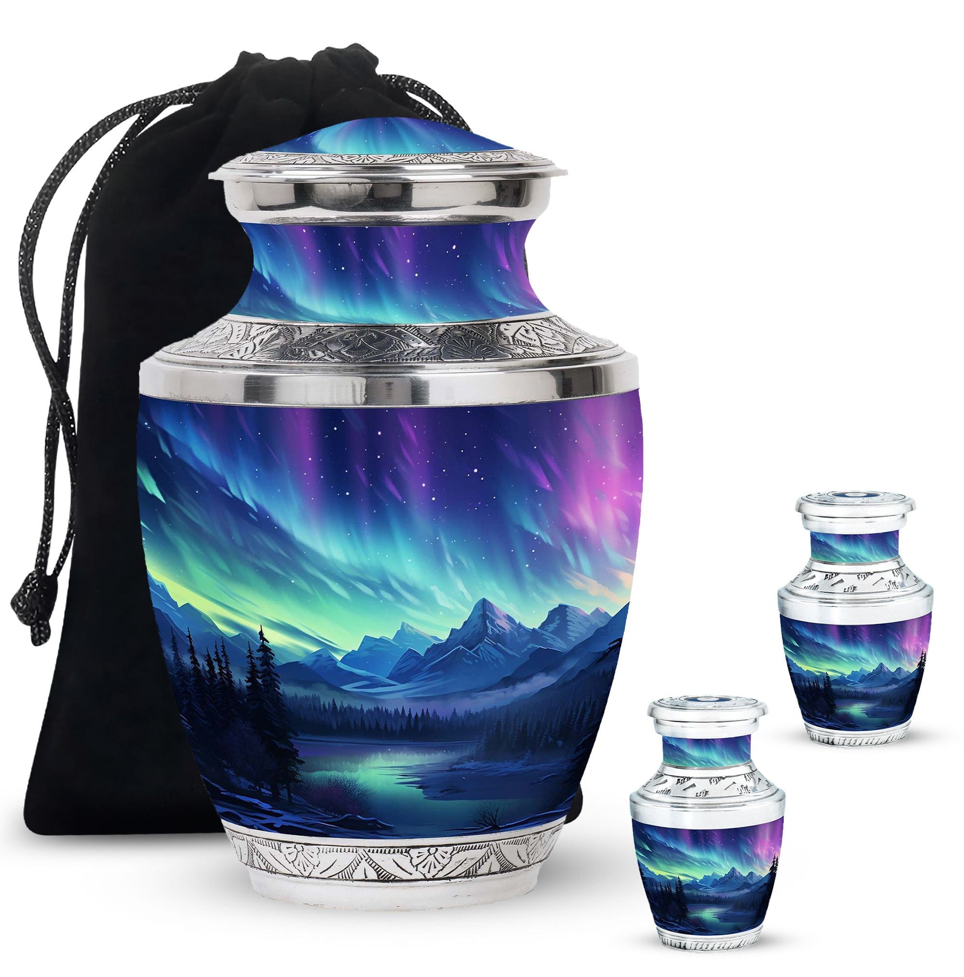 Mountain Lake - Northern Lights Teardrop, Heart Shape Urn