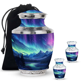 Mountain Lake - Northern Lights Teardrop, Heart Shape Urn