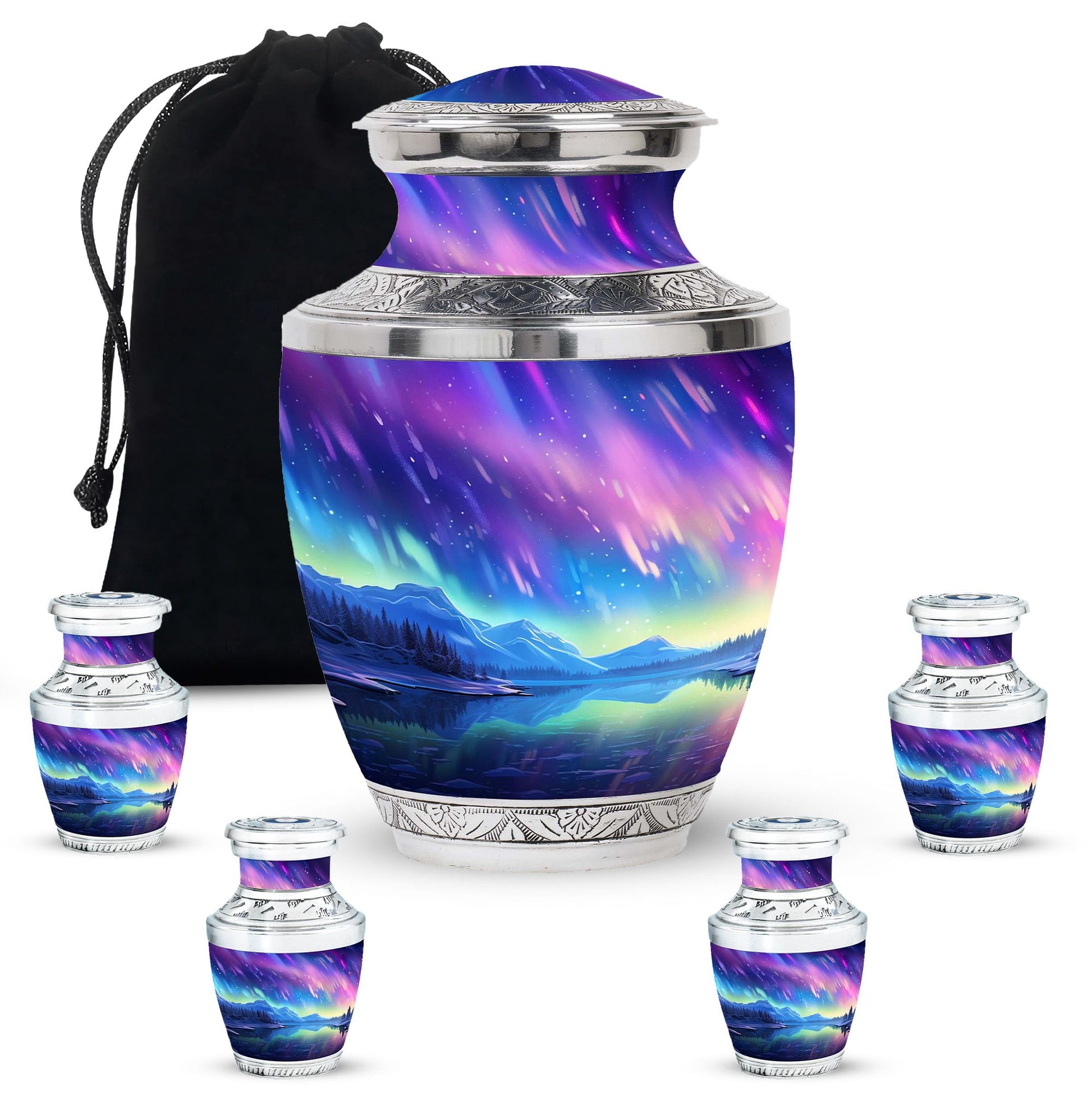 Mountain - Northern Lights Teardrop, Heart Cremation Urn