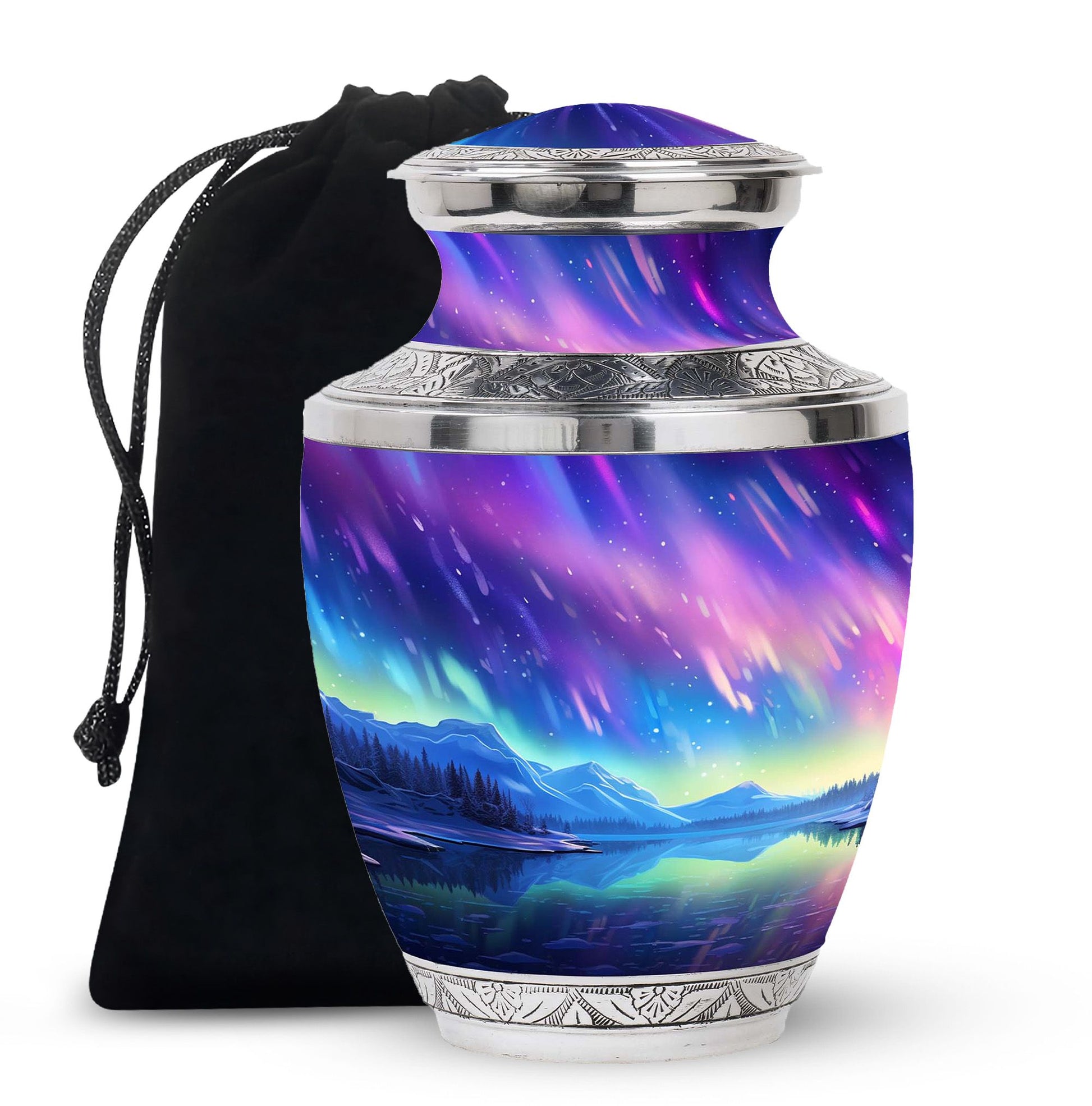 Mountain - Northern Lights Teardrop, Heart Cremation Urn