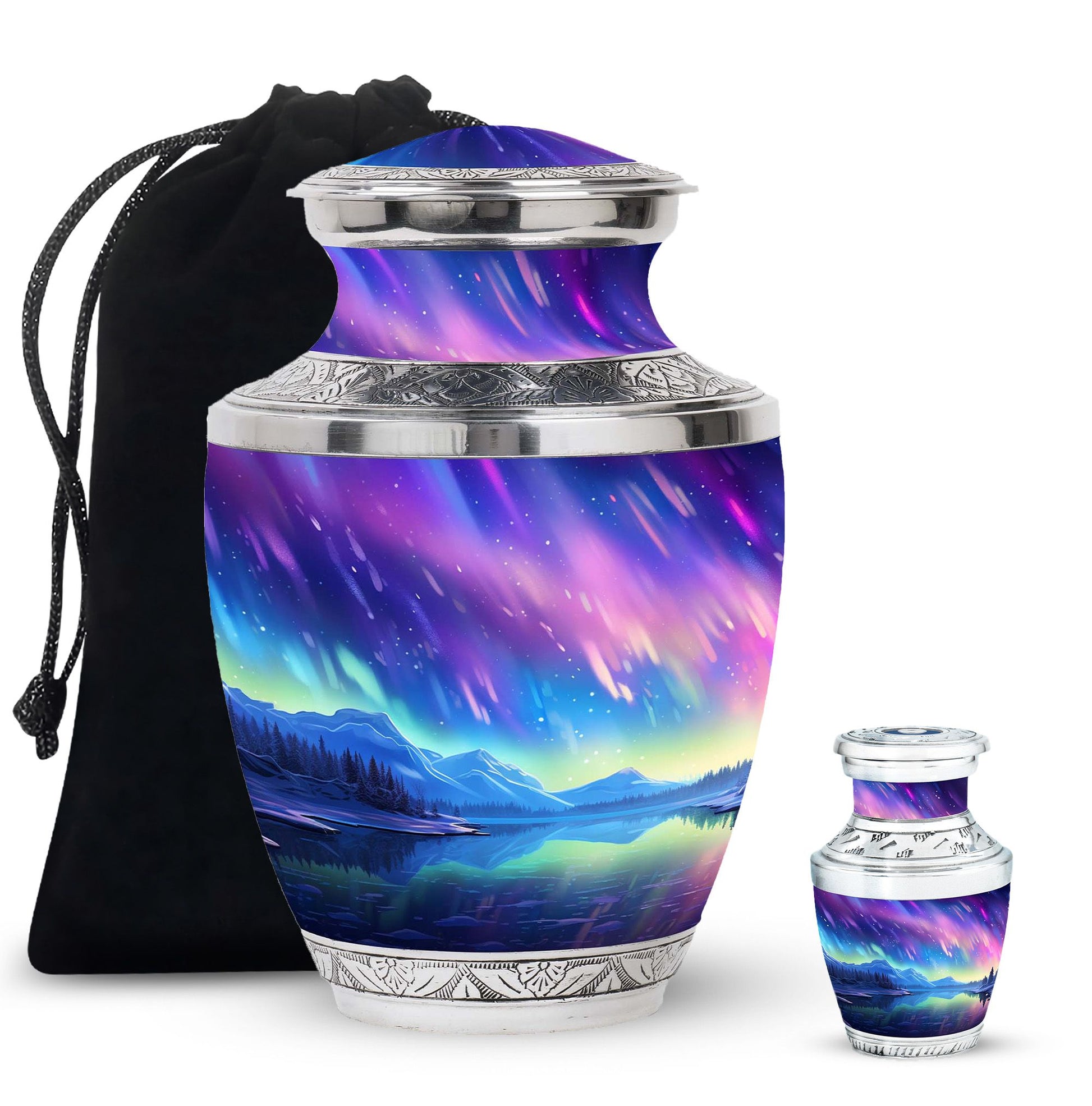 Mountain - Northern Lights Teardrop, Heart Cremation Urn
