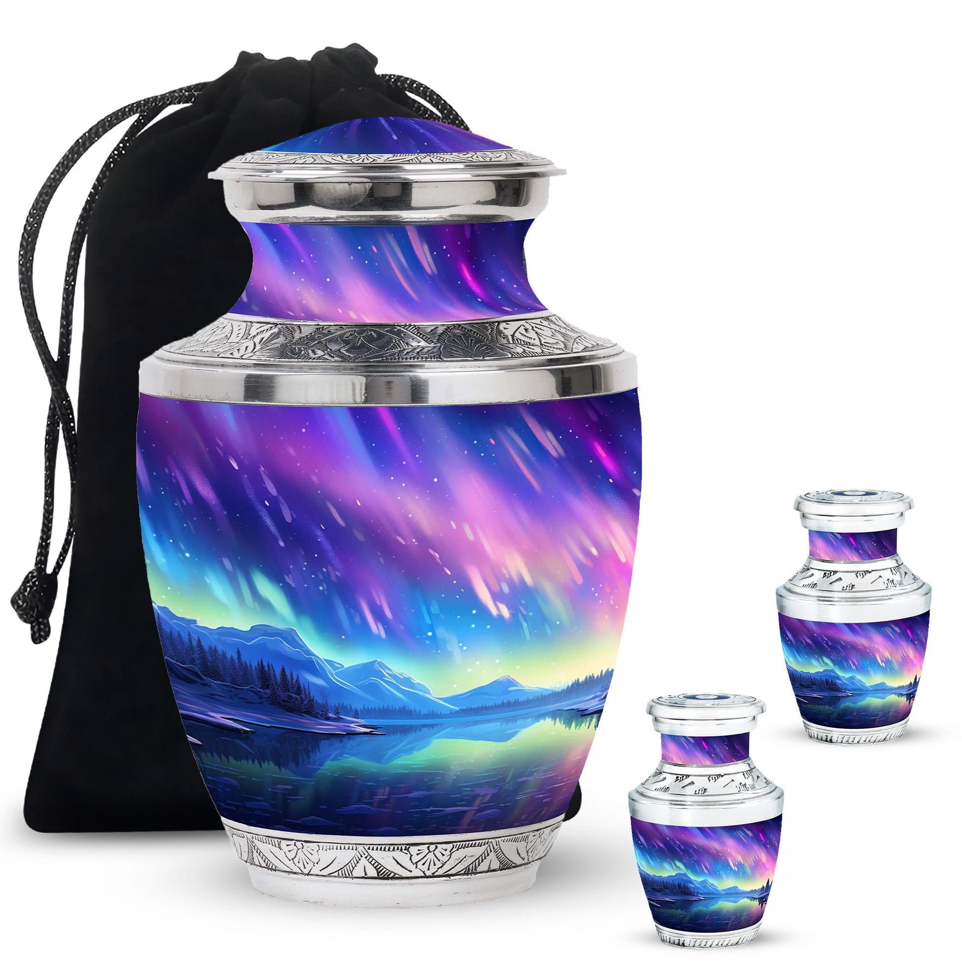 Mountain - Northern Lights Teardrop, Heart Cremation Urn