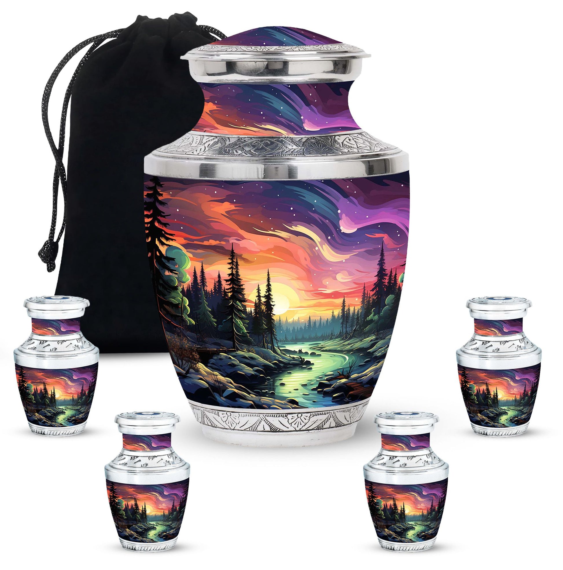 Twilight Forest - Northern Lights Large Teardrop, Heart Urn For Ashes