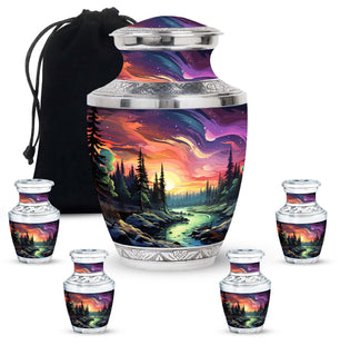 Twilight Forest - Northern Lights Large Teardrop, Heart Urn For Ashes
