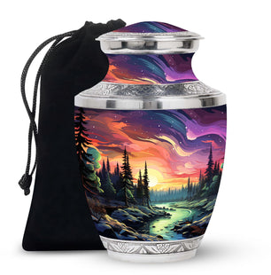 Twilight Forest - Northern Lights Large Teardrop, Heart Urn For Ashes