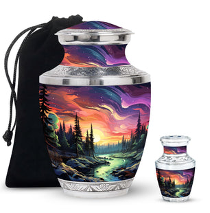Twilight Forest - Northern Lights Large Teardrop, Heart Urn For Ashes
