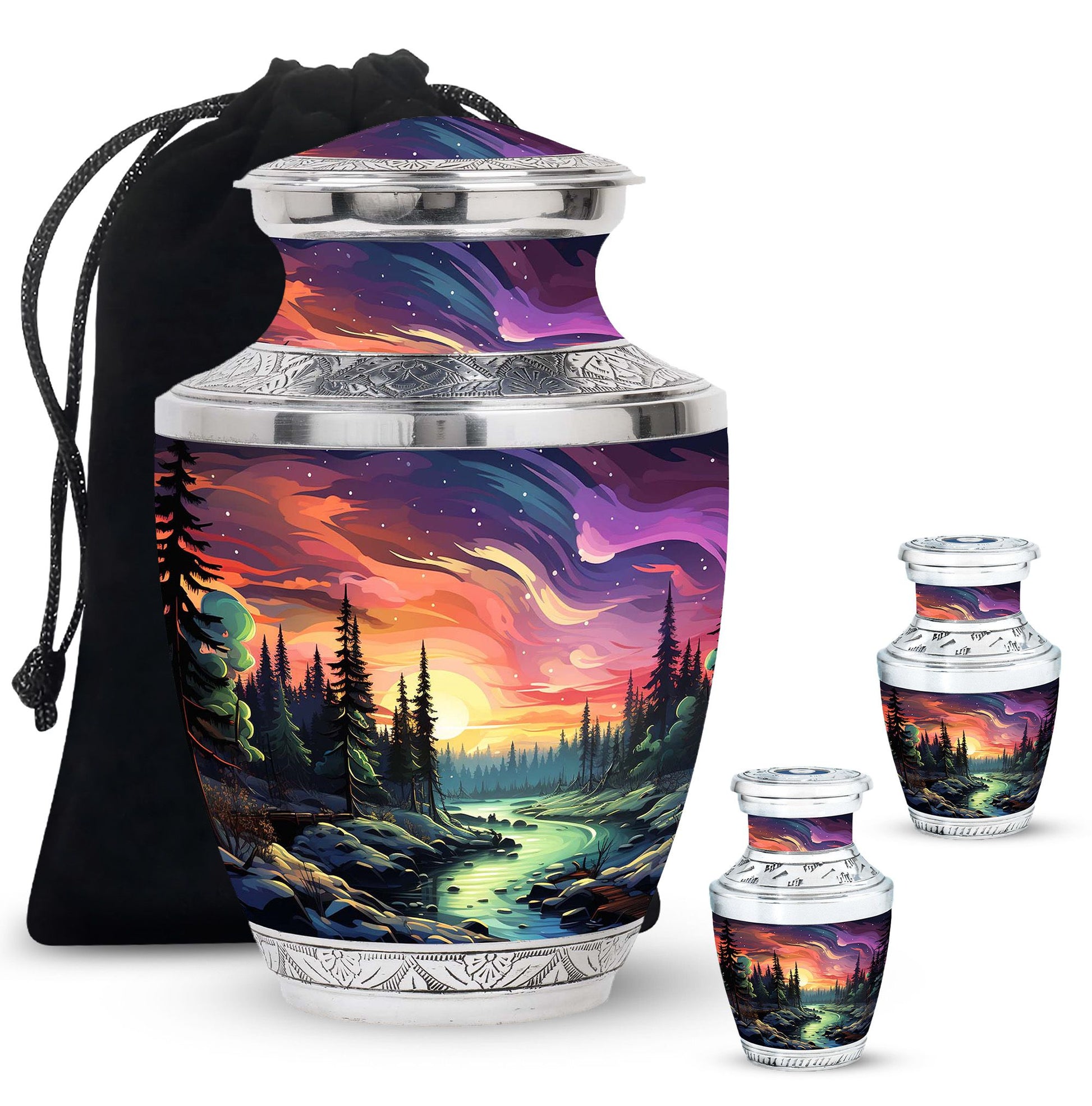 Twilight Forest - Northern Lights Large Teardrop, Heart Urn For Ashes