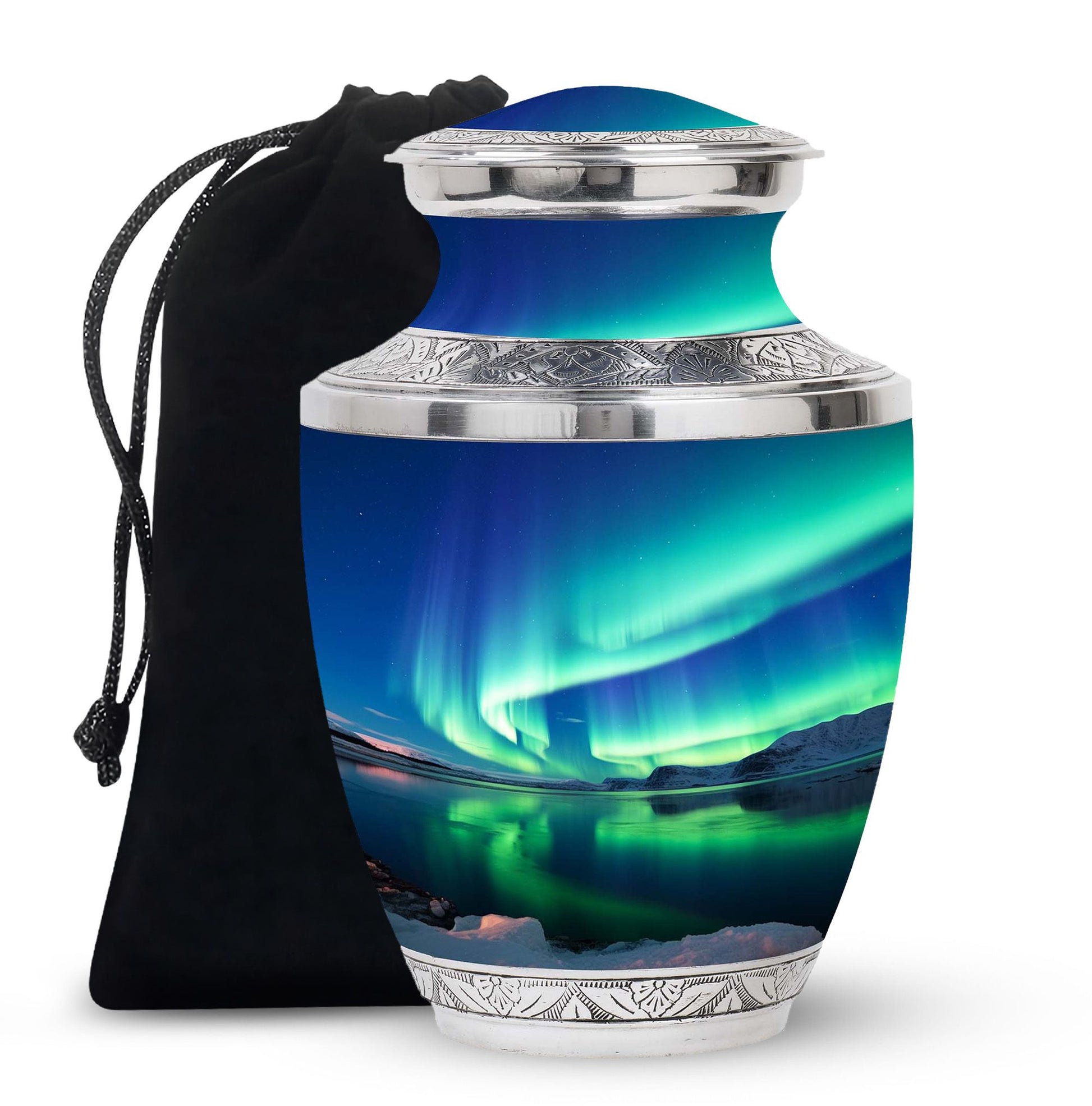 Frozen Landscape - Northern Lights Teardrop, Heart Cremation Urn