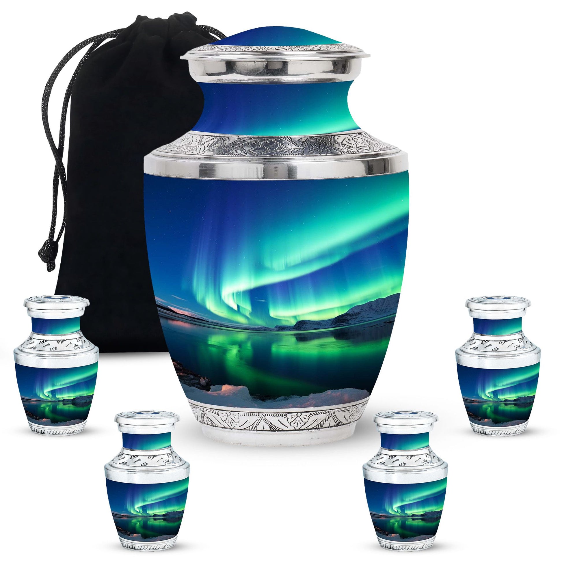 Frozen Landscape - Northern Lights Teardrop, Heart Cremation Urn
