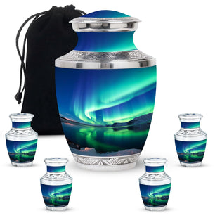 Frozen Landscape - Northern Lights Teardrop, Heart Cremation Urn