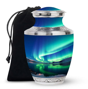 Frozen Landscape - Northern Lights Teardrop, Heart Cremation Urn