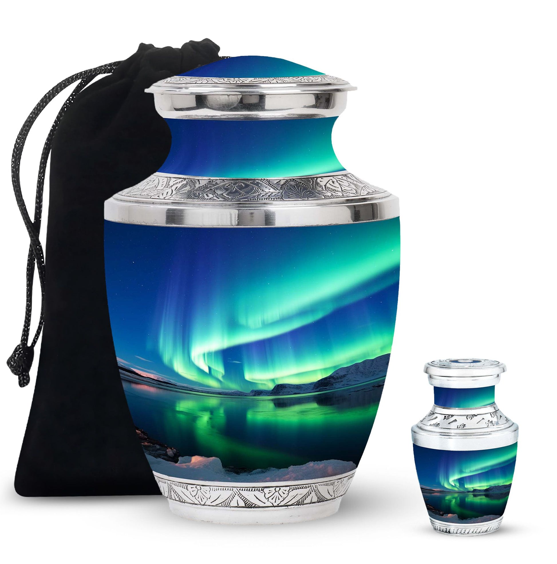 Frozen Landscape - Northern Lights Teardrop, Heart Cremation Urn