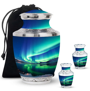 Frozen Landscape - Northern Lights Teardrop, Heart Cremation Urn