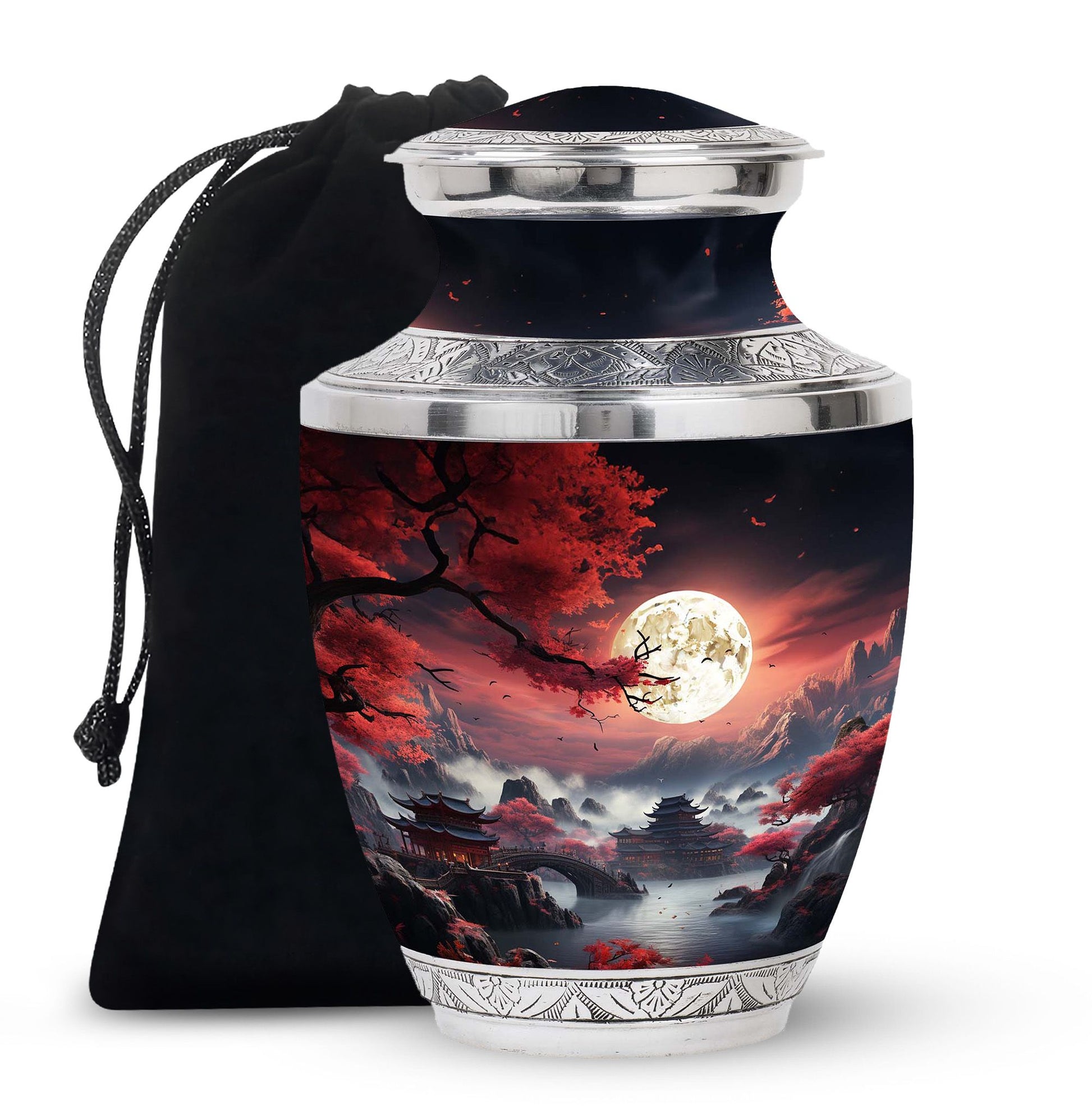Moonlit Sakura - Moon Urn Large Teardrop, Heart Urn For Ashes