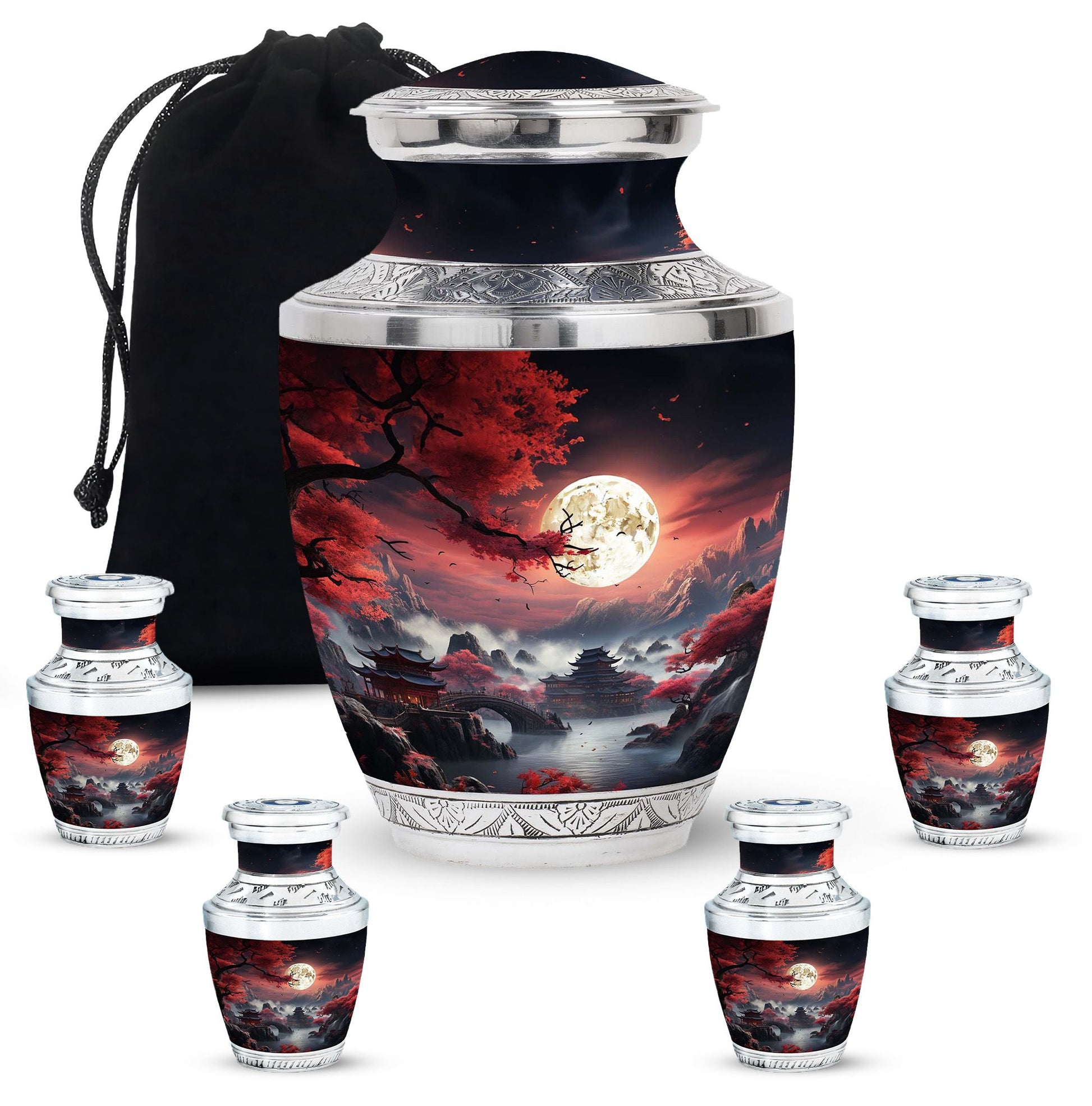 Moonlit Sakura - Moon Urn Large Teardrop, Heart Urn For Ashes