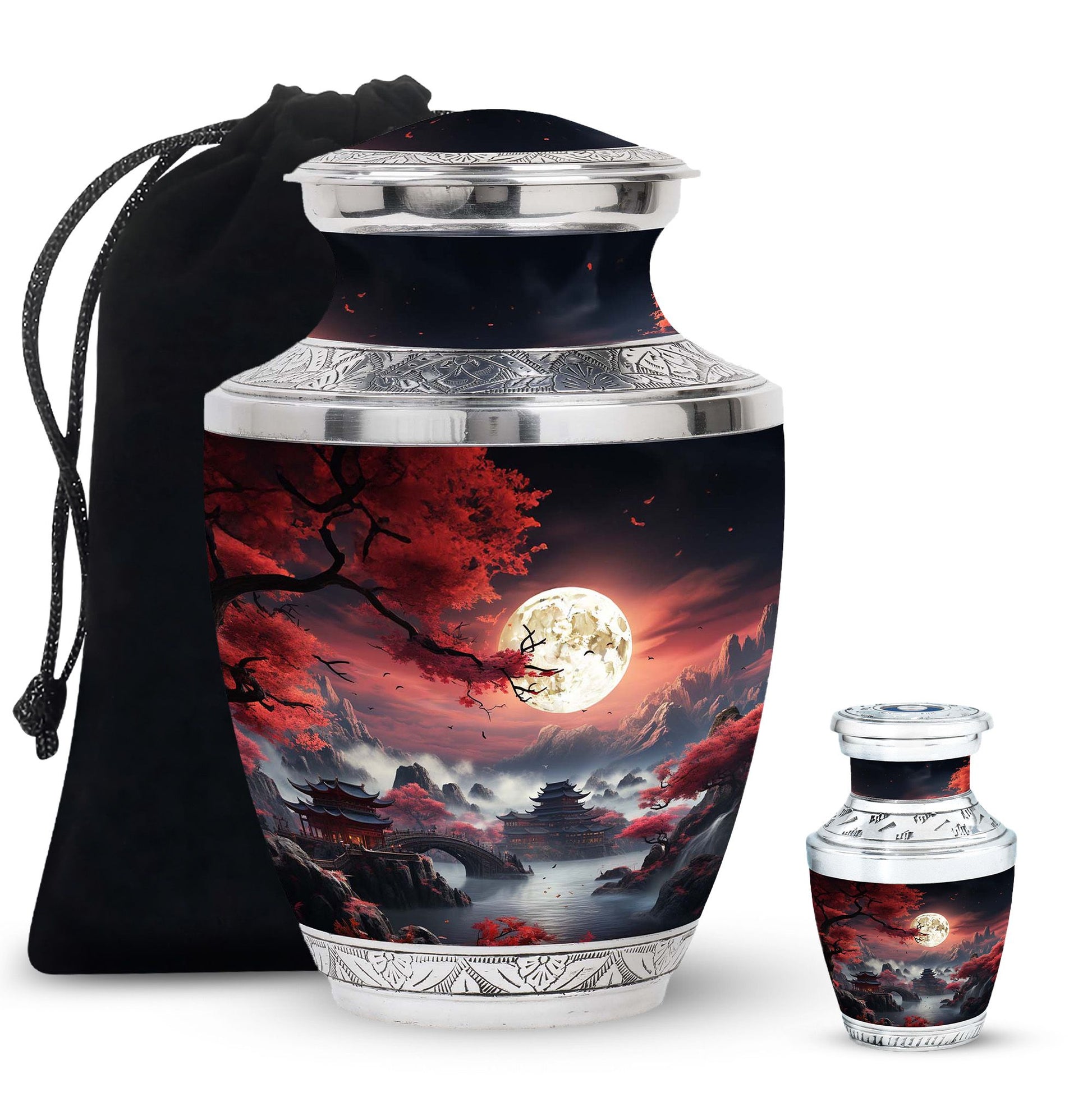 Moonlit Sakura - Moon Urn Large Teardrop, Heart Urn For Ashes