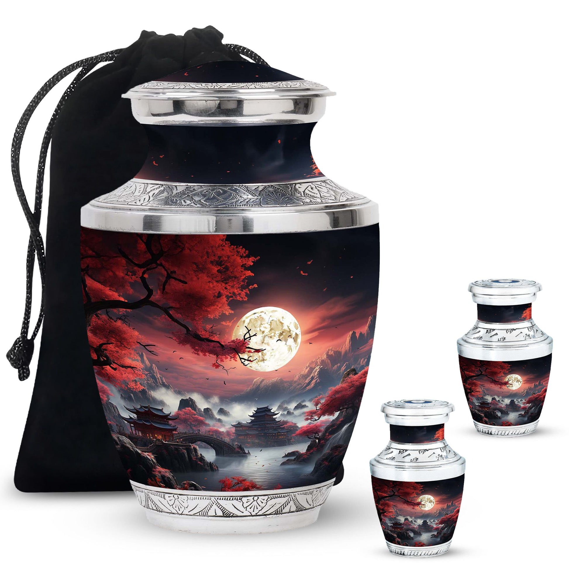 Moonlit Sakura - Moon Urn Large Teardrop, Heart Urn For Ashes