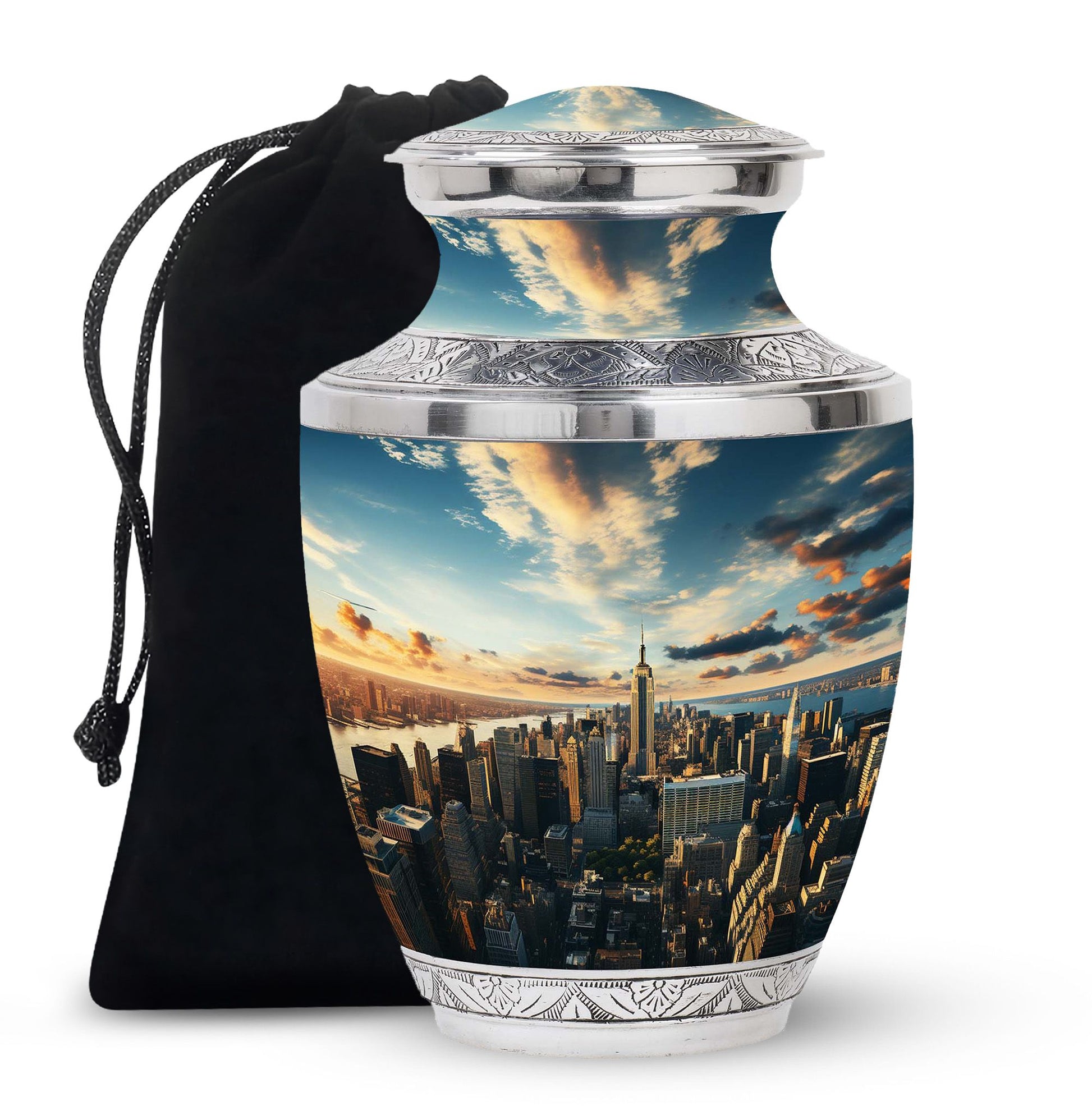 Sunset Serenade Over The Cityscapecity Urns Teardrop, Heart Shape Urn