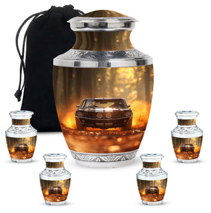 Autumn Blaze Forest Road - Car Urn Large Teardrop, Heart Urn For Ashes