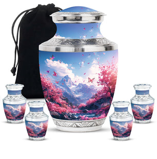 Pink Butterfly Large Urn Funeral, Ashes Cremation Urn