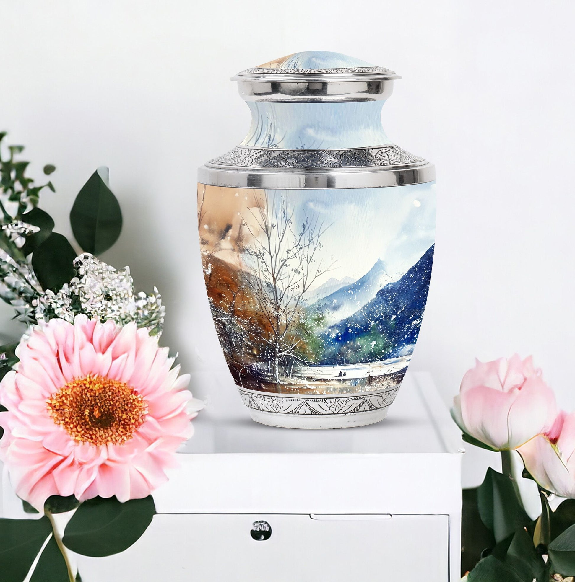 Mountains Urn For Human Remains Funeral, Ashes Memorial Urn