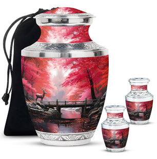 Deer Theme Large Urn With 2 Keepsake Urn
