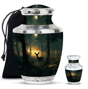 Deer Theme Large Urn With 1 Keepsake Urn