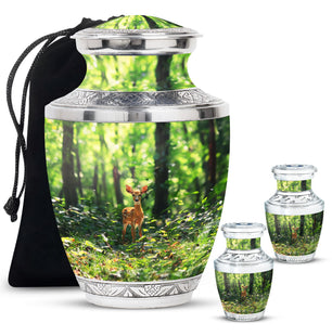 Deer Theme Large Urn With 2 Keepsake Urn