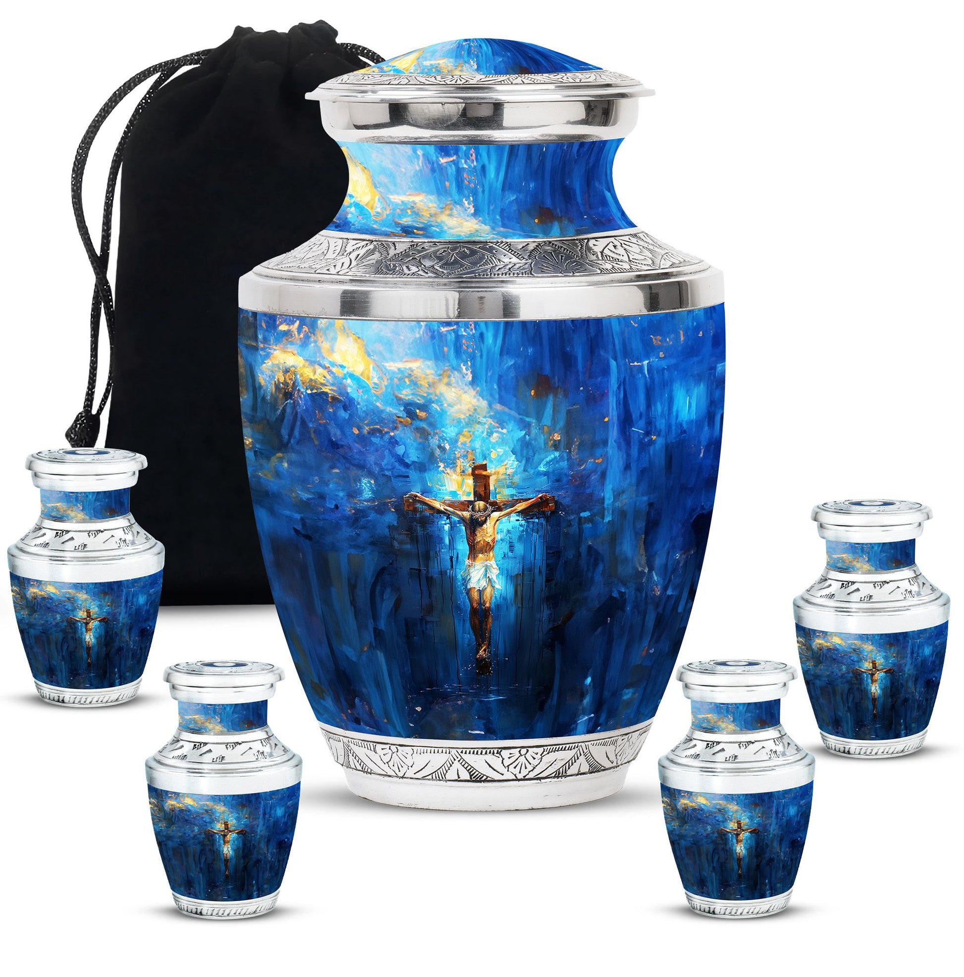 Jesus Theme Large Urn With 4 Keepsake Urn