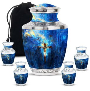 Jesus Theme Large Urn With 4 Keepsake Urn