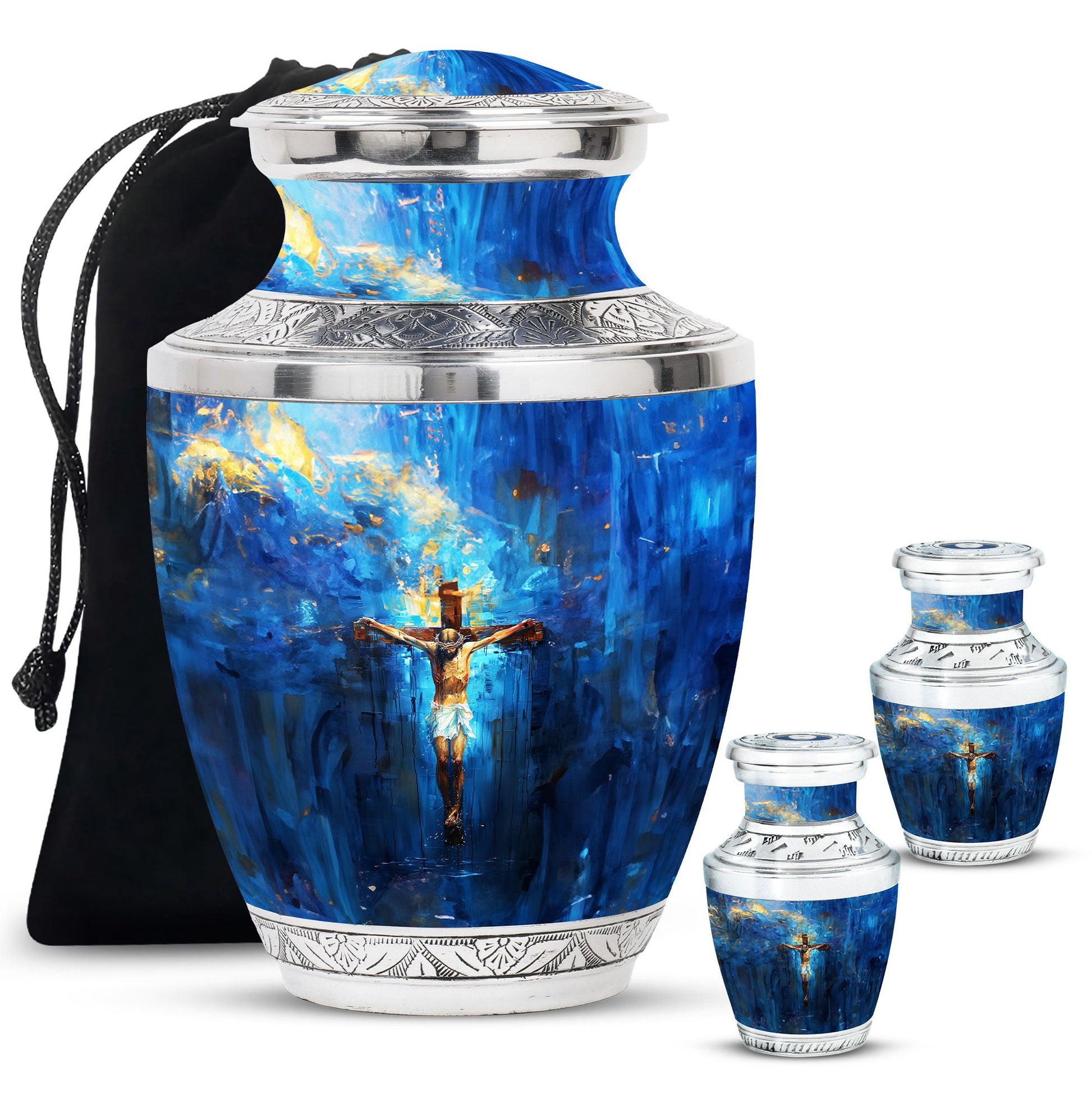 Jesus Theme Large Urn With 2 Keepsake Urn