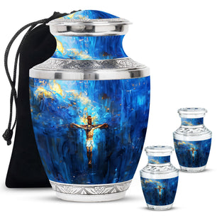 Jesus Theme Large Urn With 2 Keepsake Urn