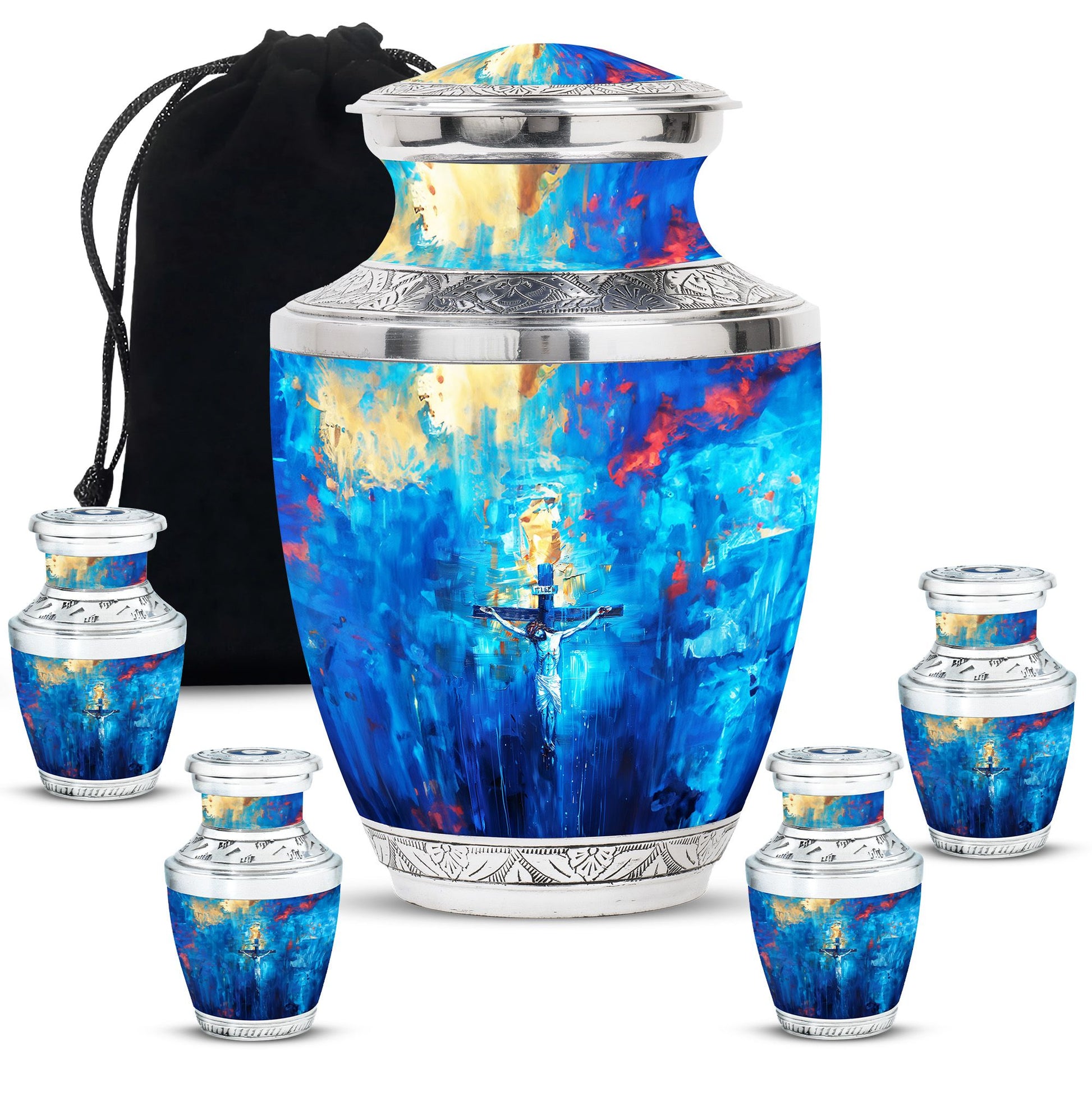 Jesus Theme Large Urn With 4 Keepsake Urn