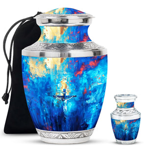 Jesus Theme Large Urn With 1 Keepsake Urn