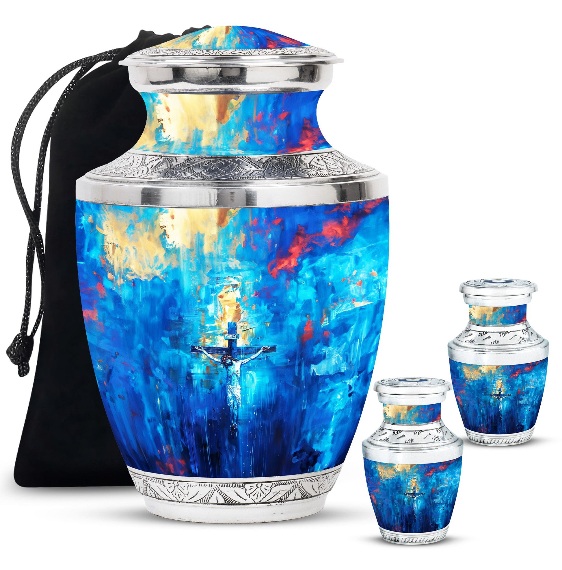 Jesus Theme Large Urn With 2 Keepsake Urn