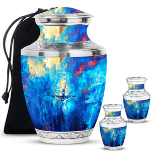 Jesus Theme Large Urn With 2 Keepsake Urn