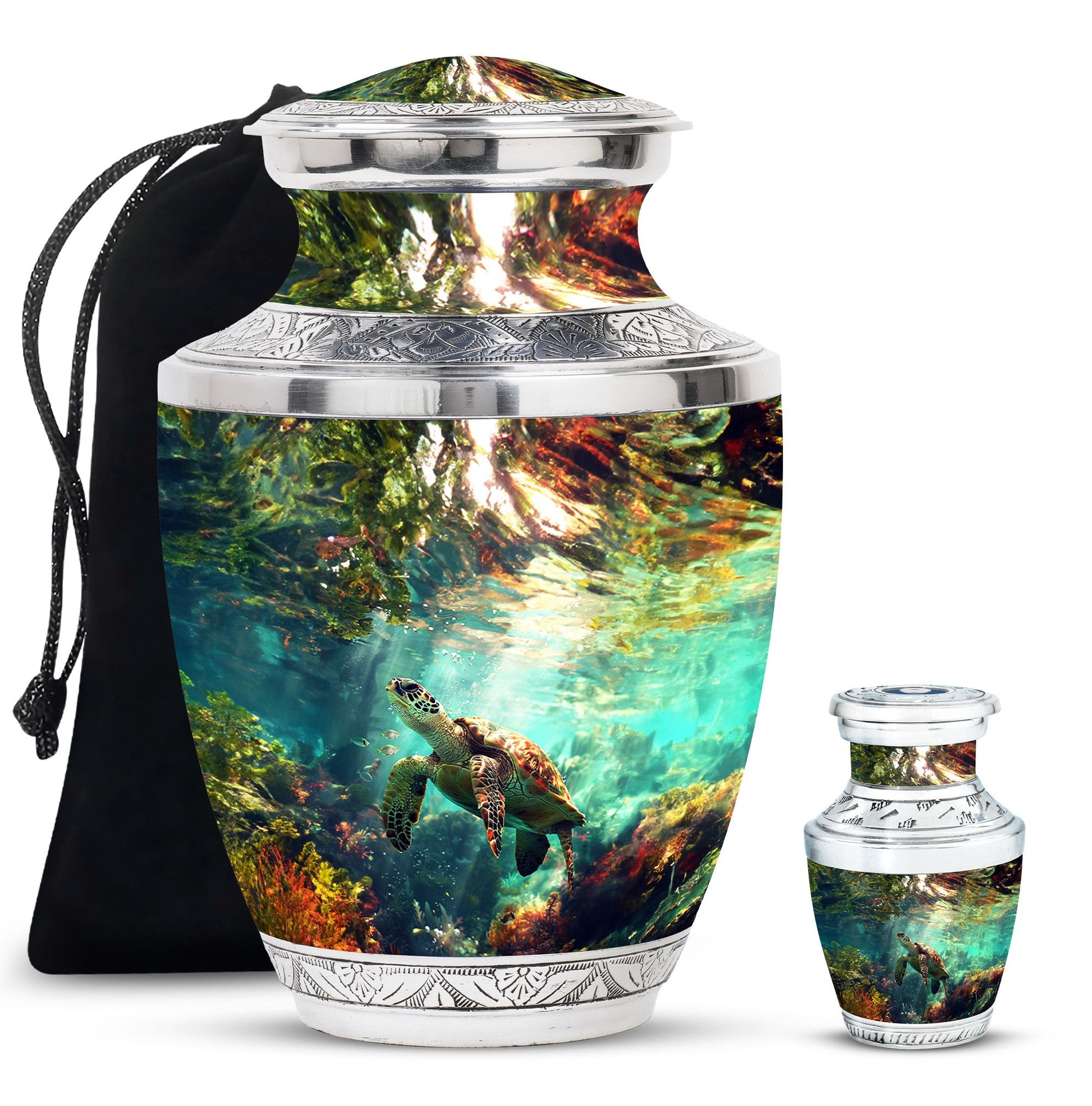 Tortoise Theme Large Urn With 1 Keepsake Urn